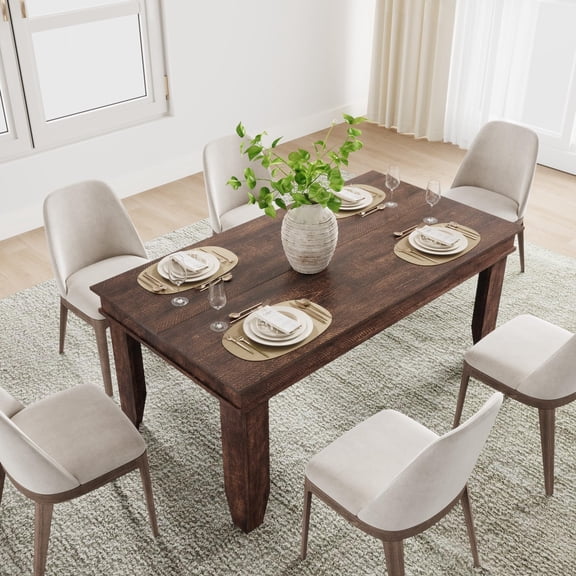 Heavy-Duty Farmhouse Dining Table for 4-6 People – 63" Large Rectangular Wooden Kitchen Table – Sturdy Frame – Ideal for Dining Room, Apartment, Business, Study, Home Office – Brown, 1600 brown
