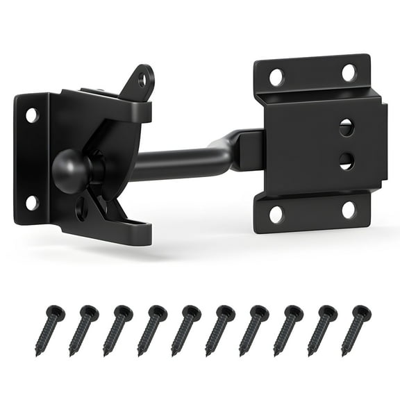 Heavy Duty Fence Hinge Latch, 4.6 in/116 mm Carbon Steel Auto Locking Gate Latch with Gravity Close, Security Door Lock for Wood Metal Gates, Easy Install Hardware for Outdoor Use