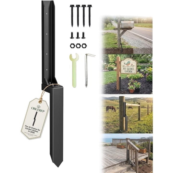 Heavy Duty Fence Post Repair Stakes Anchor Kits, Steel Ground Support Mender for Leaning Wooden Posts, Metal Fixer Bracket Wood Privacy Fencing Stabilizer Reinforcement Spike, Easy to Install (1 Pack
