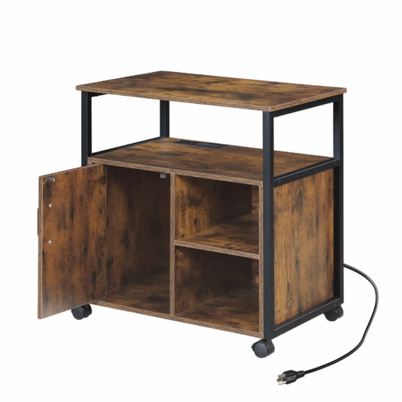 Heavy Duty File Cabinet with Power Outlet & USB Port, 2-Drawer Office Filing Cabinet & Printer Stand, Metal Storage for A4/Letter Size, for Home Office, Easy Assembly, Rustic Brown