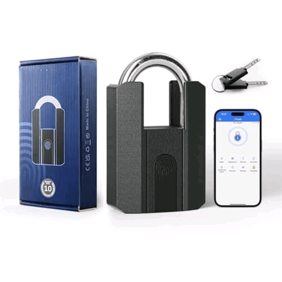 Heavy Duty Fingerpint Padlock with Key, Gate Locks for Outdoor Fence, Padlock for Back Yard gate, IP67 Weatherproof Combination Lock for Outdoor Fence, Storage Unit, Shed, Pool