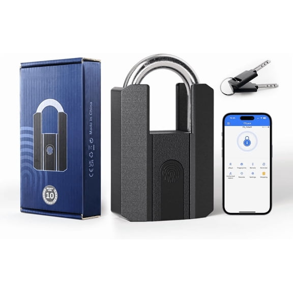 Heavy Duty Fingerpint Padlock with Key, Gate Locks for Outdoor Fence, Padlock for Back Yard gate, IP67 Weatherproof Combination Lock for Outdoor Fence, Storage Unit, Shed, Pool