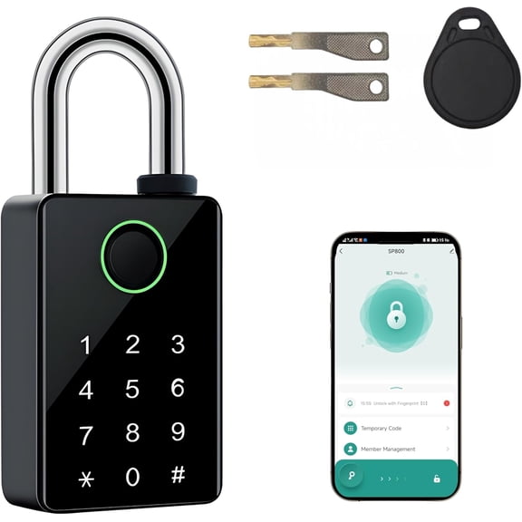 Heavy Duty Fingerprint Padlock with Key Backup, Waterproof Outdoor Smart Combination Gate Lock with IC Card, 5 Ways Unlock Smart Padlock, Thick Lock Beam