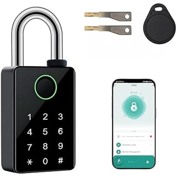 Heavy Duty Fingerprint Padlock with Key Backup, Waterproof Outdoor Smart Combination Gate Lock with IC Card, 5 Ways Unlock Smart Padlock$$