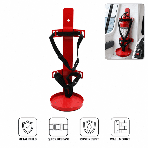 Heavy Duty Fire Extinguisher Mount, Adjustable Metal Wall Bracket with Quick-Release Strap for Boat, Truck, RV