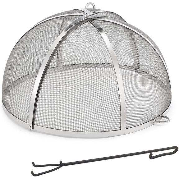 Heavy Duty Fire Pit Spark Screen with Lifter, Stainless Steel, Hinged for Easy Access, 24 Inch Diameter