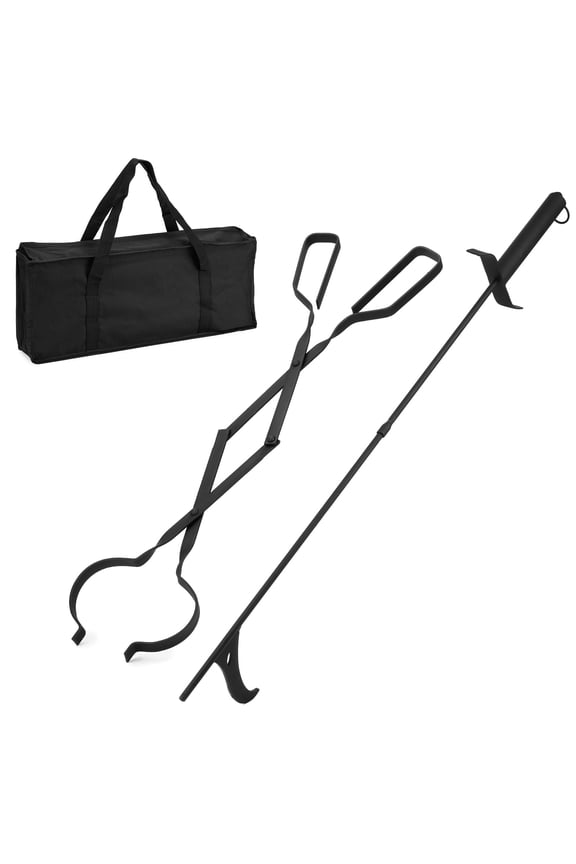 Heavy Duty Fire Tong and Blow Fire Poker Stick Set with Handbag, Fireplace Poker Grabber with Blow, firewood Grabber Tool for Wood-Burning Fire Pit or Fireplace Bonfire Indoor Outdoor use