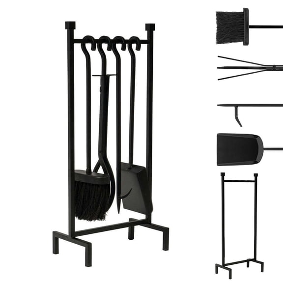 Heavy Duty Fireplace Tools Set Indoor with 31.5inch Holder - 23.6inch Extra Long Brush, Poker, Shovel & Hook - Premium Metal Fireplace Accessories Kit in Black or Bronze