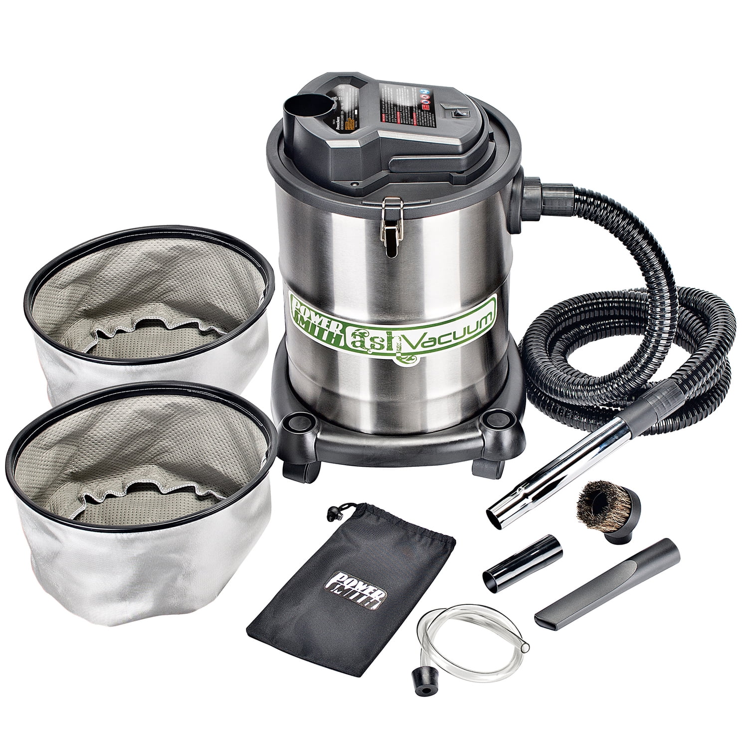 PowerSmith Deluxe Ash Vacuum Cleaner for Warm and Cool Ashes, 4 Gallons Ash, 10 Amps, Metal Canister/Hose, Pellet Hose, Accessory Pack, 16-Ft. Cord