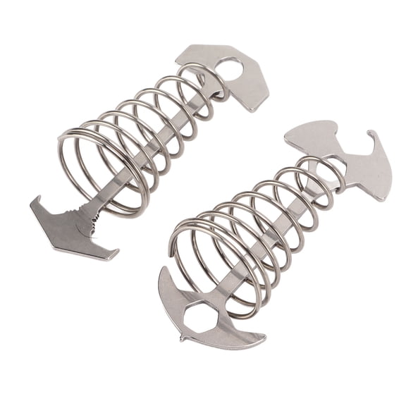 Heavy Duty Fish Bone Deck Tie Down Anchor Pegs with Spring, Wind Rope Tensioner Tension Adjuster for Camping Tent Canopy, Outdoor Hiking Accessory (3.5" / 9 cm)