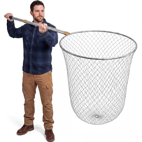 Heavy Duty Fishing Net with 83 Inch Telescopic Stainless Steel Handle 16 Inch Diameter Large Landing Net Foldable Lightweight for Bass Trout Catfish Salmon Boat Pier Fishing