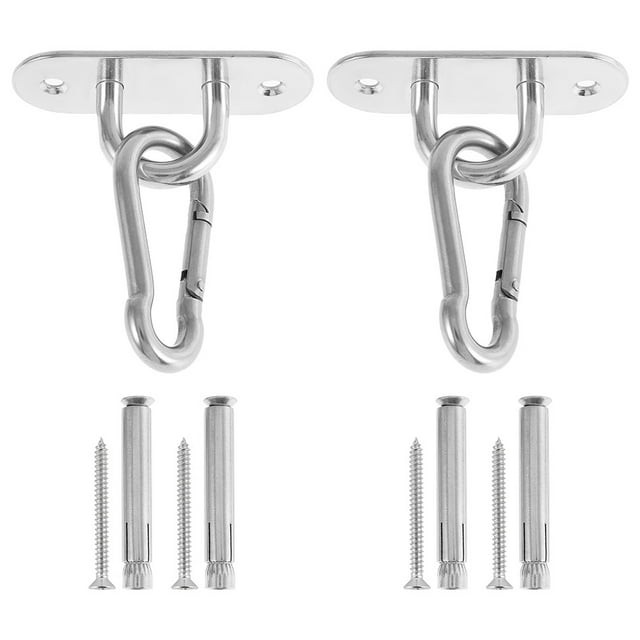 Heavy Duty Fixed Hammock Hanging Hooks Set Stainless Steel Carabiner