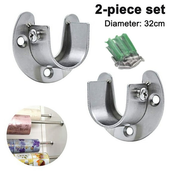 Heavy Duty Fixing Clip for Closet Rod Supports U Shaped Flange Holder with Screws Ideal for Wardrobe Brackets and Shower Curtain Rods 2PCS Set 2PCS