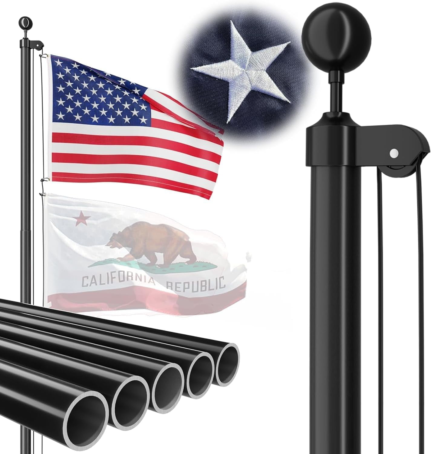 Heavy Duty Flag Pole - 20 FT 12 Gauge Extra Thick Aluminum Flagpole Kit for Outside House In Ground - 100MPH Wind Tested
