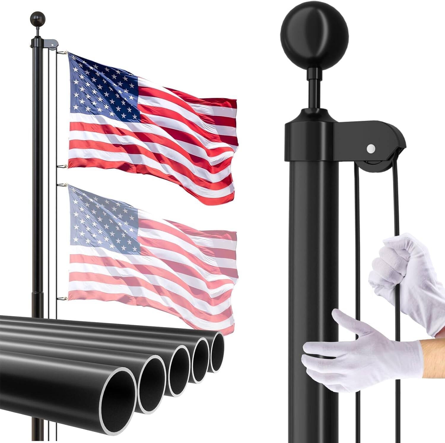 Heavy Duty Flag Pole - 25 FT Extra Thick Aluminum Flagpole Kit for Outside House In Ground