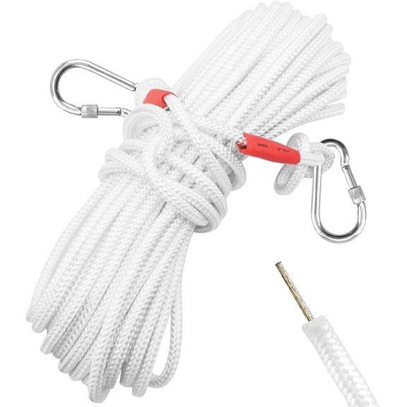 Heavy Duty Flag Pole Rope Replacement 20m (65ft) with Steel Core & Rust-Proof Swivel Snap Hook - Universal Halyard Kit for 30-50 ft Flagpoles (5/16" x 65 ft)