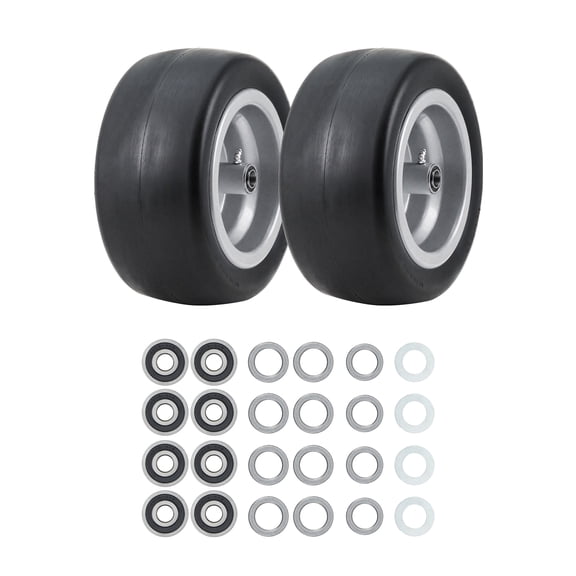 Heavy Duty Flat Free Lawn Mower Tires, Fits Zero-Turn Mowers Golf Carts, Multiple Sizes Available, Solid/Air-Filled Options, Silver/Yellow Hubs