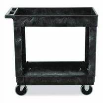 Heavy-Duty Flat-Handle Maintenance/Utility Cart, Plastic, 2 Shelves, 500 lb Capacity, 34.13" x 17.38 | Bundle of 2