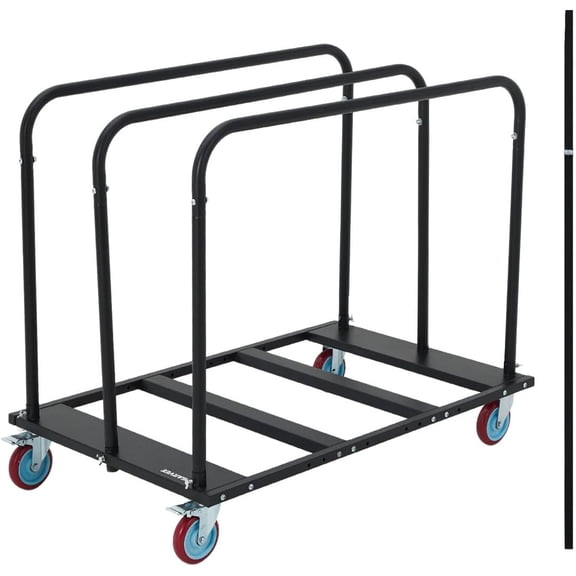 Heavy Duty Flat Platform Trolley Cart Folding Industrial Steel Cart 1800 lbs Capacity 5 In Lockable PU Wheels Straps Included