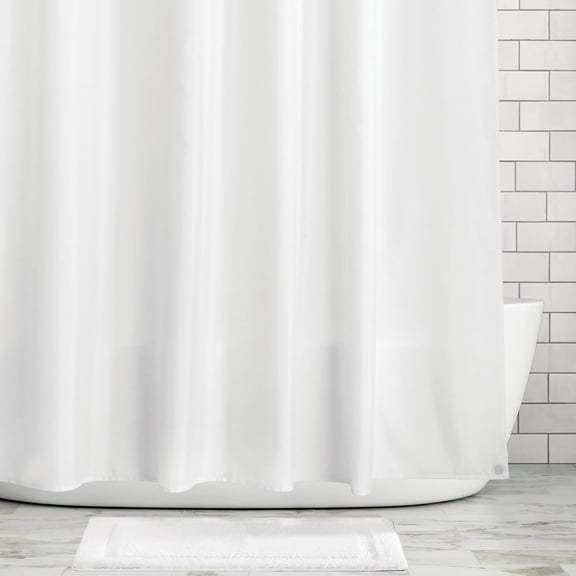 Heavy Duty Flat Weave Polyester Fabric Shower Curtain Liner - Weighted Bottom Hem/Reinforced Buttonholes for Master and Guest Bathroom - Machine Washable & Water Resistant - 72" x 72" - White