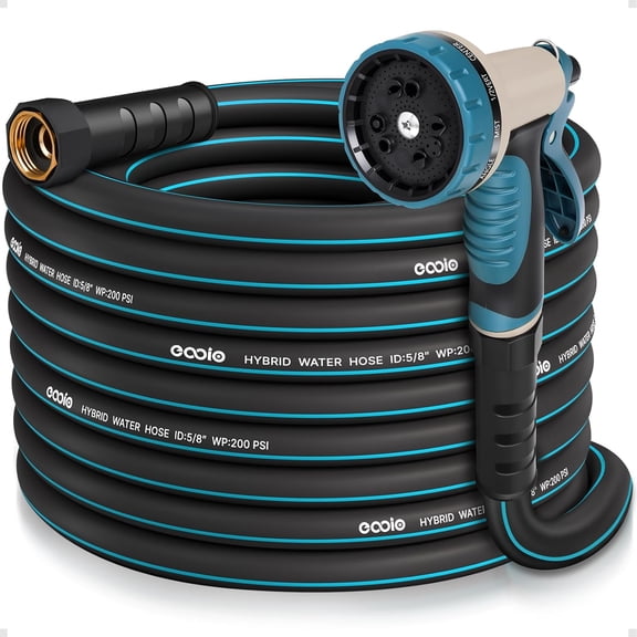 Heavy-Duty Flexible Blue Garden Hose 50 ft x 5/8" with Spray Nozzle and Swivel Handle