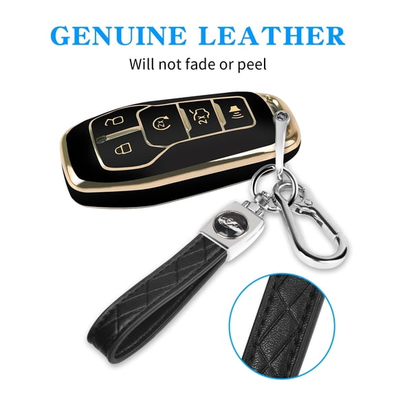 Heavy-Duty Flexible TPU Full-Body Key Fob Case with Metal Keychain for Ford Mustang Fusion Explorer Edge Lincoln MKZ MKX MKC  5-Button Shock-Resistant Remote Cover