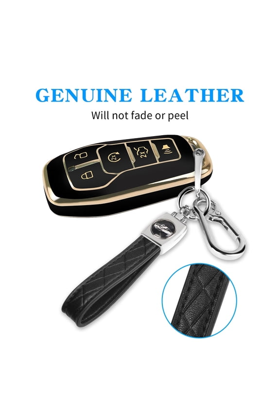 Heavy-Duty Flexible TPU Full-Body Key Fob Case with Metal Keychain for Ford Mustang Fusion Explorer Edge Lincoln MKZ MKX MKC 5-Button Shock-Resistant Remote Cover