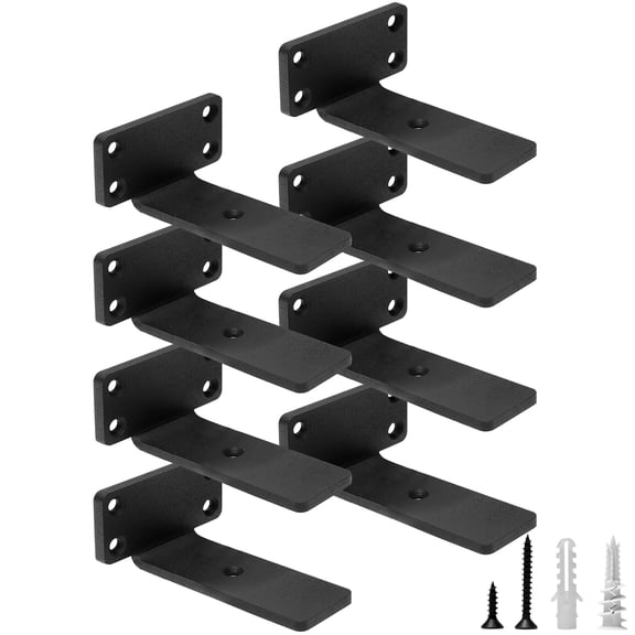 Heavy Duty Floating Shelf Brackets, 12-Inch (1/5'' Thick) Hidden Shelves Hardware, Iron L Brackets, Rustic Industrial Black Metal Wall Shelving Supports, 8 Pack