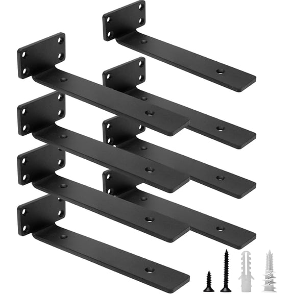 Heavy Duty Floating Shelf Brackets, 4-Inch (1/5'' Thick) Hidden Shelves Hardware, Iron L Brackets, Rustic Industrial Black Metal Wall Shelving Supports, 4 Pack