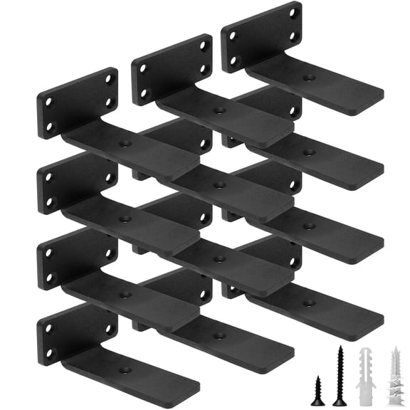 Heavy Duty Floating Shelf Brackets, 4-Inch (1/5'' Thick) Hidden Shelves Hardware, Iron L Brackets, Rustic Industrial Black Metal Wall Shelving Supports, 4 Pack