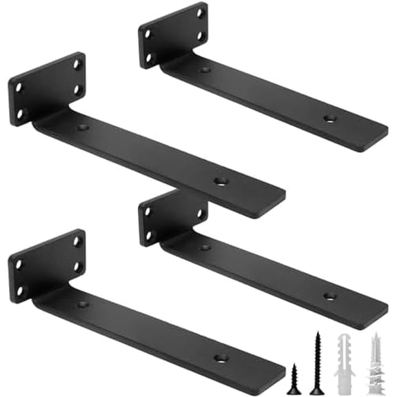 Heavy Duty Floating Shelf Brackets, 8-Inch (1/5'' Thick) Hidden Shelves Hardware, Iron L Brackets, Rustic Industrial Black Metal Wall Shelving Supports, 4 Pack