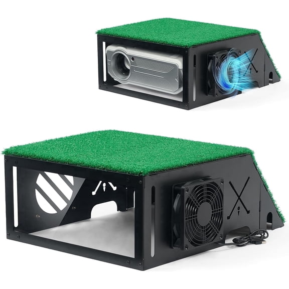 Floor-Mounted Golf Simulator Projector Enclosure, Heavy Duty Cover with Cooling Fan & Artificial Turf Protective Housing for Home Setup