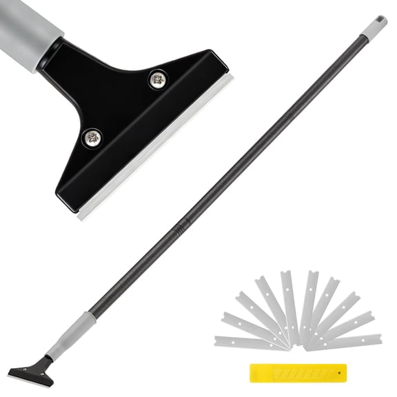 Heavy-Duty Floor Scraper, 4-Inch Razor Blade Scraper Tool, 51-Inch Long Handle, Includes 10 Extra Metal Blades, Paint Scraper for Cleaning Wall, Glass, Adhesives, Chewing Gum, Ceiling