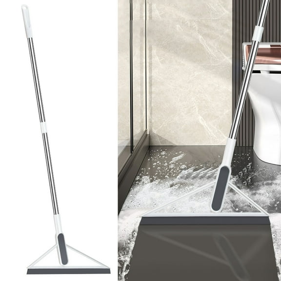Heavy Duty Floor Squeegee with Telescopic Handle | 12.9 Inch Rubber Blade for Bathroom Tile Shower Glass Window Cleaning | Gray & Orange Household Squeegee