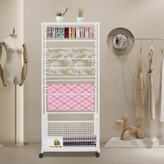Heavy-Duty Flower Wrapping Paper Rack, 26.38x12.6in Footprint with 4 Lockable Wheels, Rustproof Iron Baking Paint, Suitable for Fabric Shops & Wedding Supply Stores