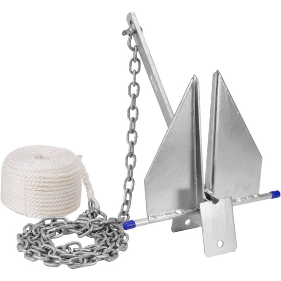 Heavy Duty Fluke Style Boat Anchor Kit with Chain and Rope, 10LB Galvanized Steel