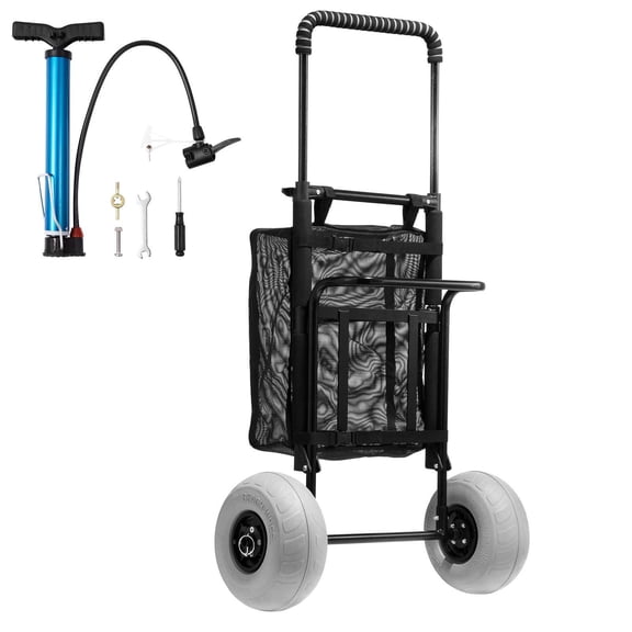 Heavy Duty Foldable Adjustable Height Beach Buggy with 9 Inch Balloon Wheels 20.1x14.6 Inch Platform 165 Pound Capacity