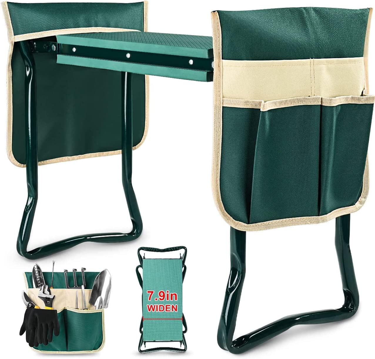 Upgraded Garden Kneeler and Seat with Thicken & Widen Soft Kneeling Pad,Heavy Duty Foldable Gardener Stool with 2 Tool Pouches,Gardening Gifts for Women Mom Men Seniors