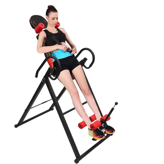 Heavy Duty Foldable Inversion Table Back Pain Relief Stretcher Machine, Extended Ankle Lock Handle, Back Pain Relief Kit 330LBS