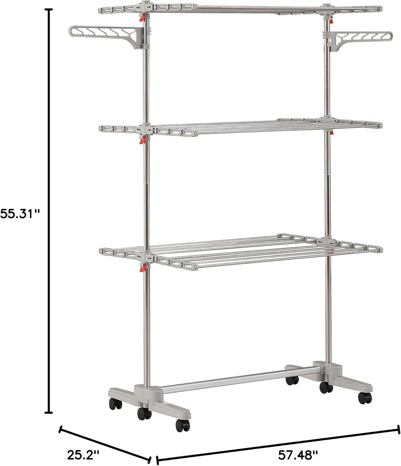 Heavy-Duty Foldable Laundry Rack with Wheels, 48 Rods 6-Wing Clothes ...
