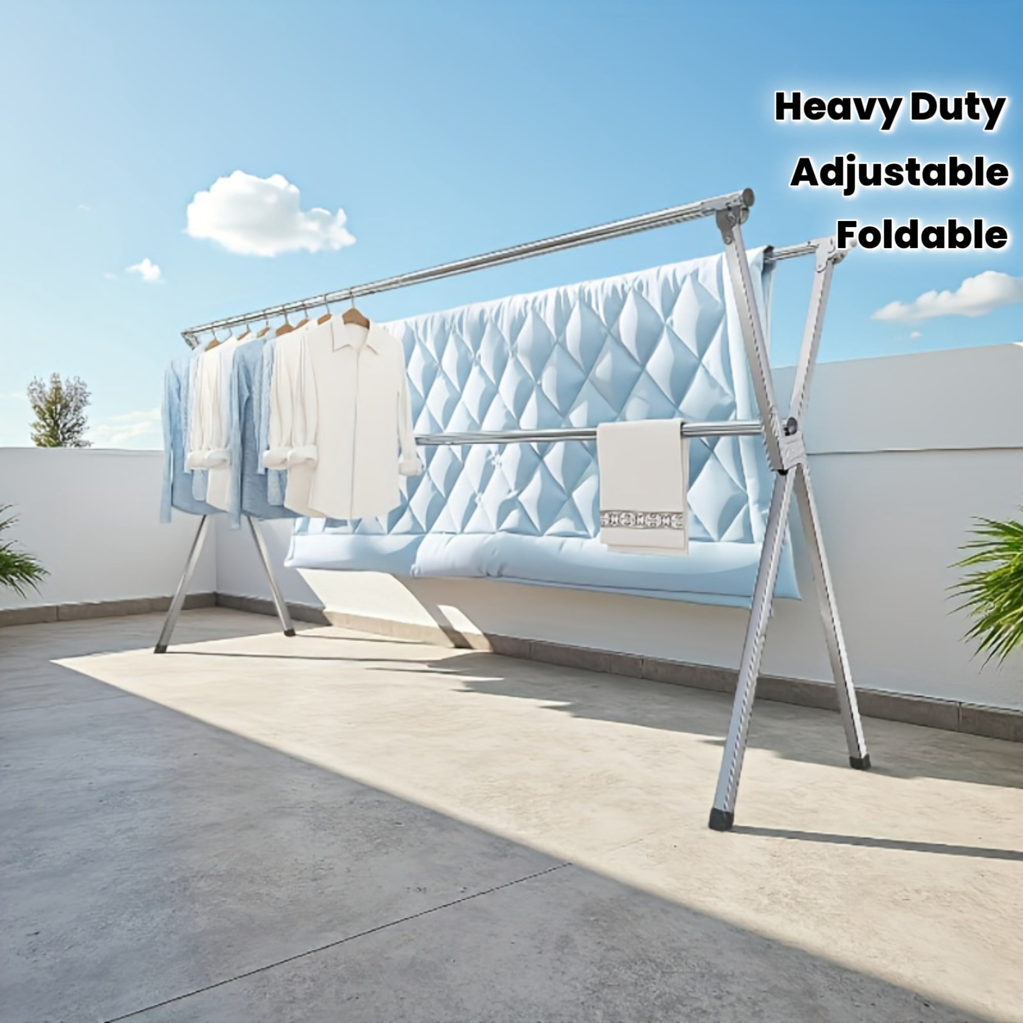 Heavy-Duty Foldable Metal Clothes Drying Rack with Adjustable 3-Bar ...