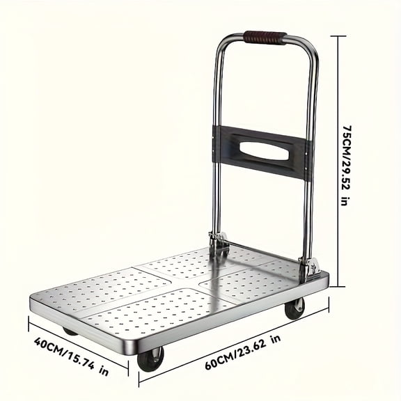 Heavy-Duty Foldable Platform Hand Truck, 360° Swivel Wheels Flatbed Trolley, Metal Frame All-Terrain Cart for Moving Loading Indoor Outdoor Residential Site Storage