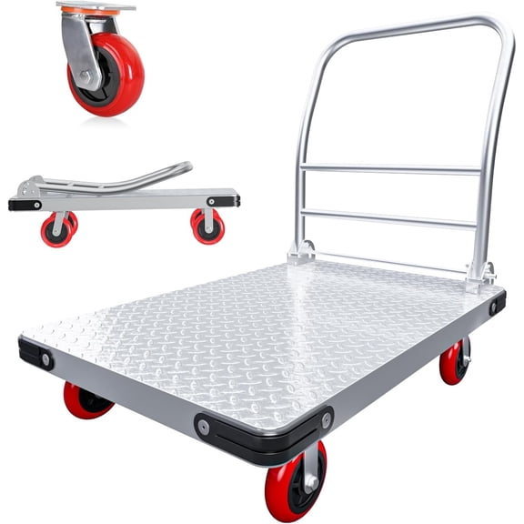 Heavy Duty Foldable Platform Truck 2700 LB Capacity Steel Push Cart 40x24 inch Oversized Flatbed 5 inch Swivel Fixed Wheels for Warehouse Moving