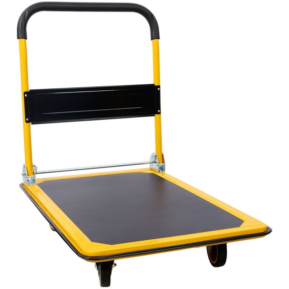 Heavy-Duty Foldable Platform Truck Dolly With 660 lb Weight Capacity In Sleek Black And Vibrant Yellow Design Offers