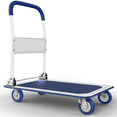 thumbnail image 1 of Heavy Duty Foldable Push Cart Dolly | 330 lbs. Capacity | Upgraded Collapsible Hand Truck Folding Platform with Swivel Wheels | Flat Bed Moving Wagon | Space Saving Push Handle (Blue), 1 of 6