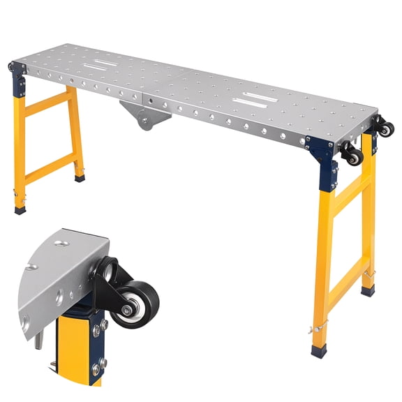 Heavy Duty Foldable Scaffolding Bench, Silver, 1102 lbs, Compact Storage Design, 29-48in Adjustable Height, Portable Work Platform for Welding, Building Projects