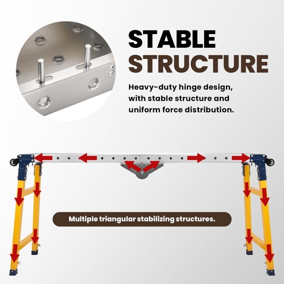 Heavy Duty Foldable Scaffolding Platform, 5-Level Adjustable Height 29-48 in, 65x12 in Carbon Steel Work Bench with 360 Casters for Painting & Construction