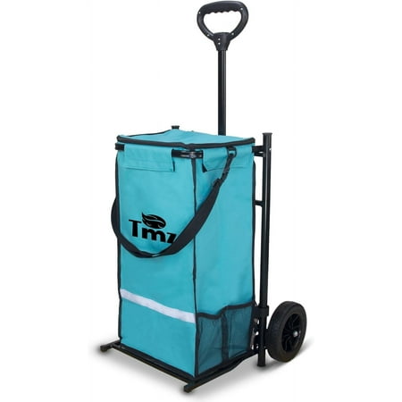 TMZ Heavy-Duty Foldable Shopping Cart with Removable Insulated Bag & Hooks - Lightweight 110 lbs Capacity Grocery Luggage Cart for Market, Travel, Laundry (Turquoise)