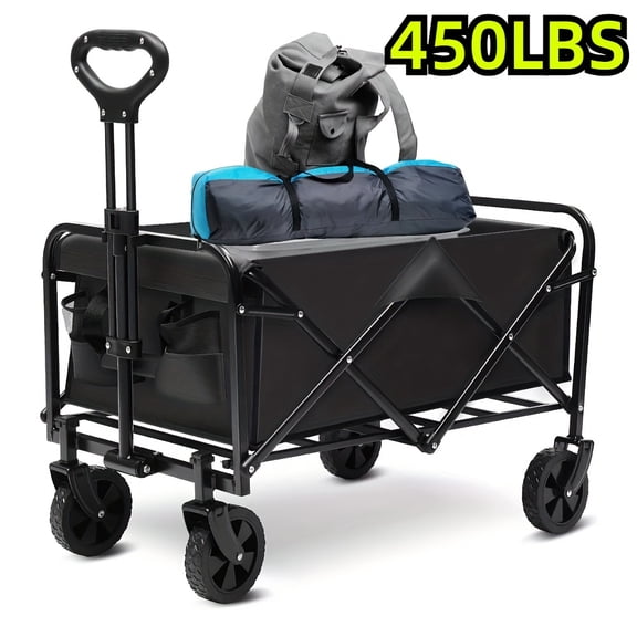 Heavy-Duty Foldable Wheeled Utility Cart - Large Folding Wagon for Groceries, Shopping, Camping, Sports, Gardening & More