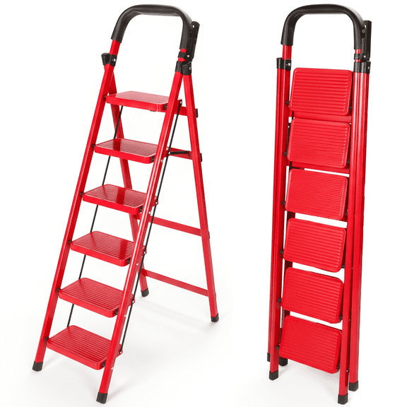 Heavy-Duty Folding 2/3/4/5/6 Step Ladder With Non-Slip Steps And Folding Mechanism, Featuring 330-Pound Weight Capacity, Durable Steel Construction, And Easy Storage Design -Perfect For Household
